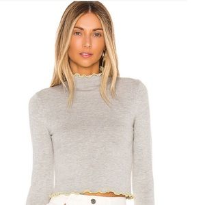 Majorelle Gia Sweater Fine Knit Lettuce Ruffle Edge Grey & Yellow - Size Med